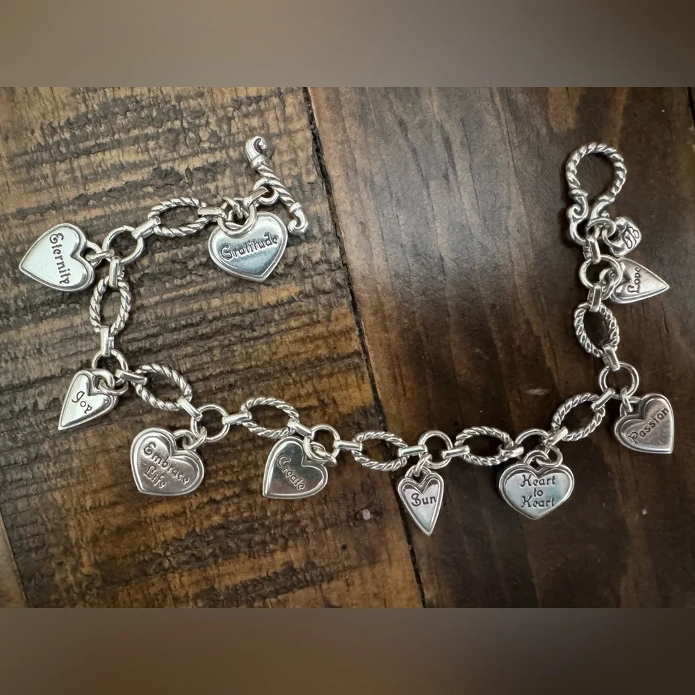 Brighton Silver Heart Charm Bracelet with Enamel Hearts